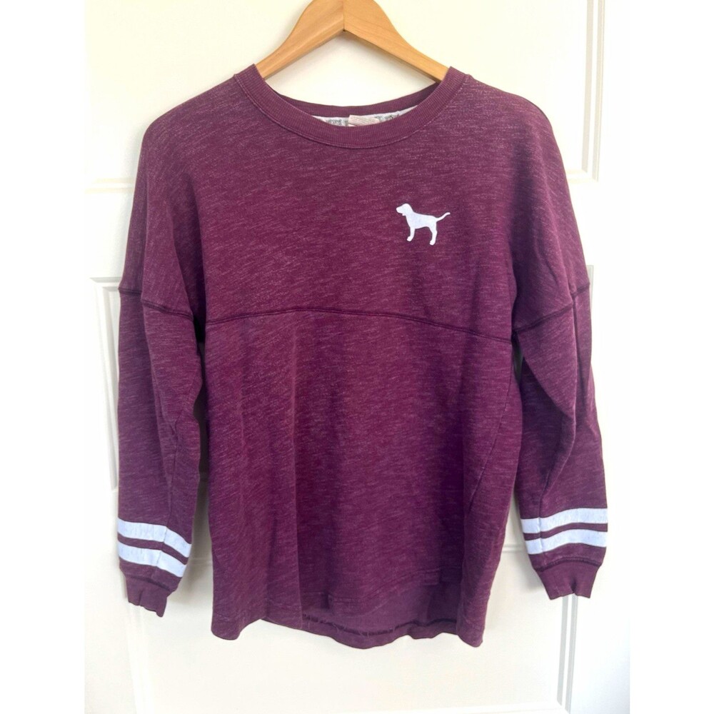 VS Pink Spirit Jersey S Maroon Burgundy Love Pink 1986 Varsity Crew Sweatshirt